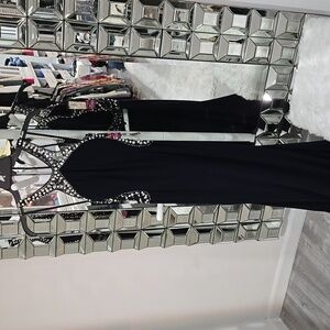 Navy blue  Halter Embellished Maxi Gown